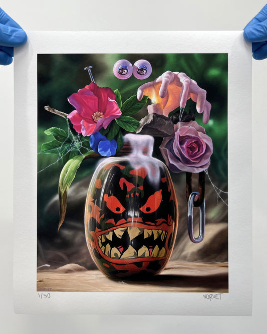 "Angry Camouflage Vase with Flowers"  Limited-Edition Print